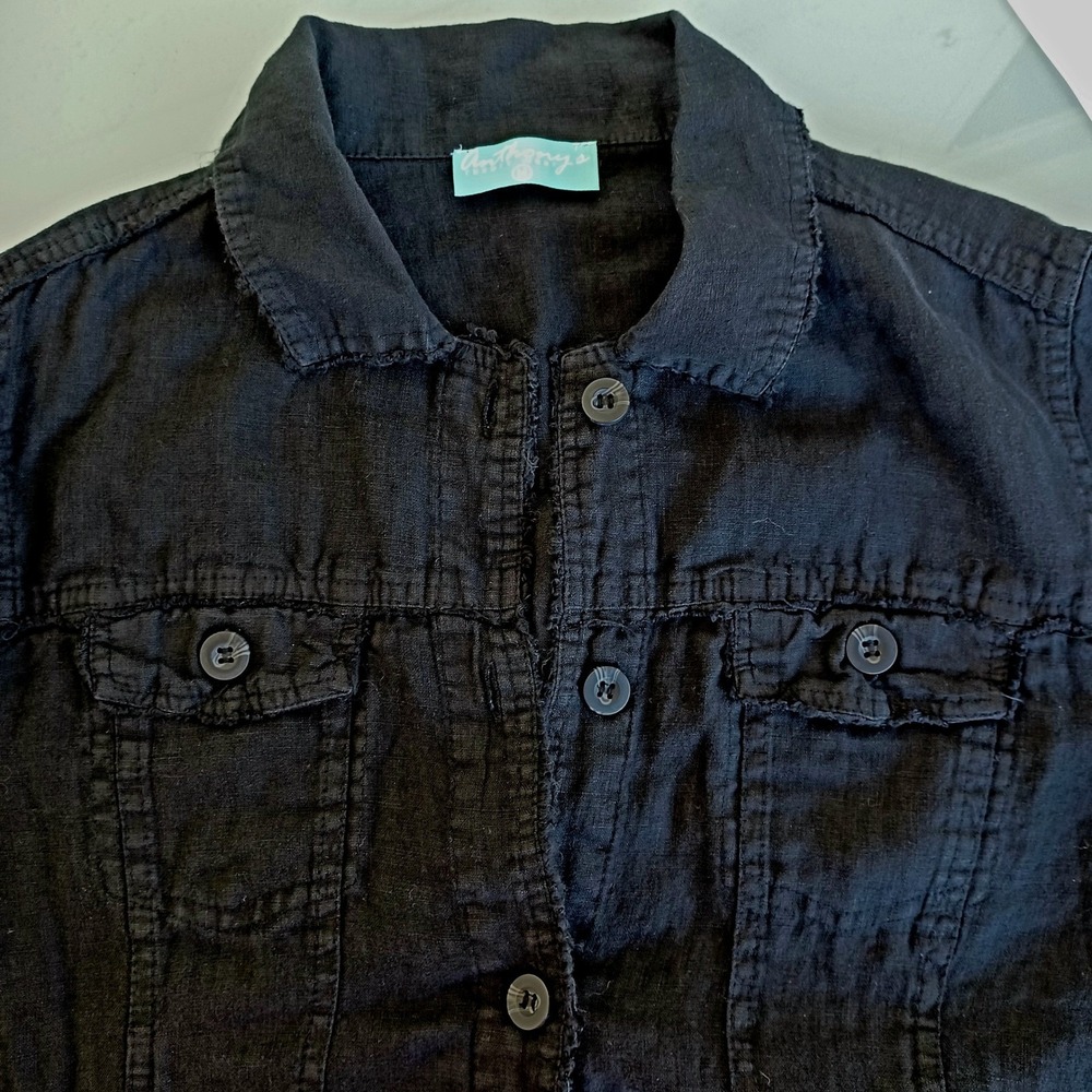 Anthonys Resort Wear Black Cotton Linen Blend Jacket Womens Size M - Picture 6 of 8